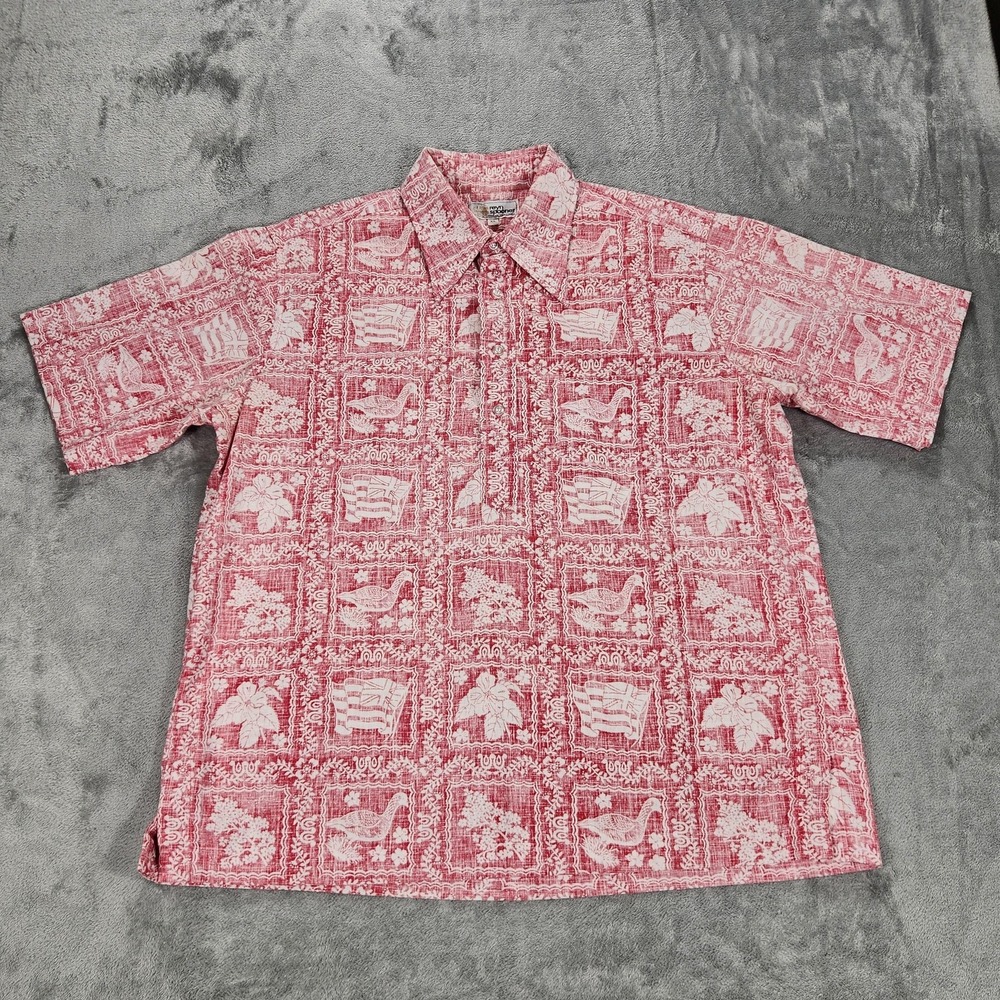 Reyn Spooner Shirt Mens XL Red Hawaiian Nautical Print Sailing Short Sleeve